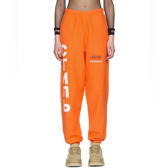 Heron Preston Sweatpants CTNMB Vertical in Orange/White— Size Small